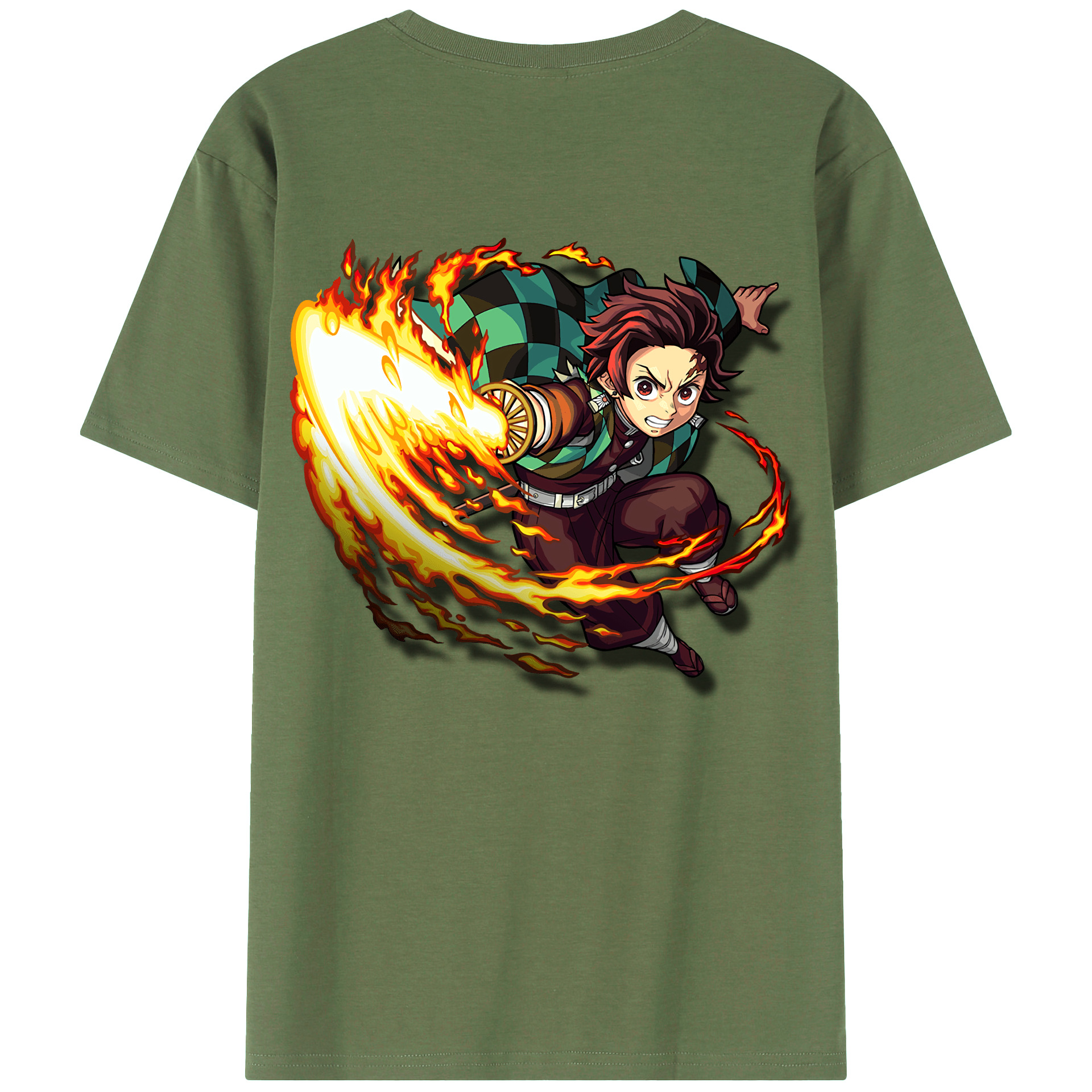 （画像用） 鬼滅の刃 竈門 炭治郎／かまど たんじろう Kamado Tanjirou 綿100％ メンズ半袖Tシャツ（バックプリント） 通気性